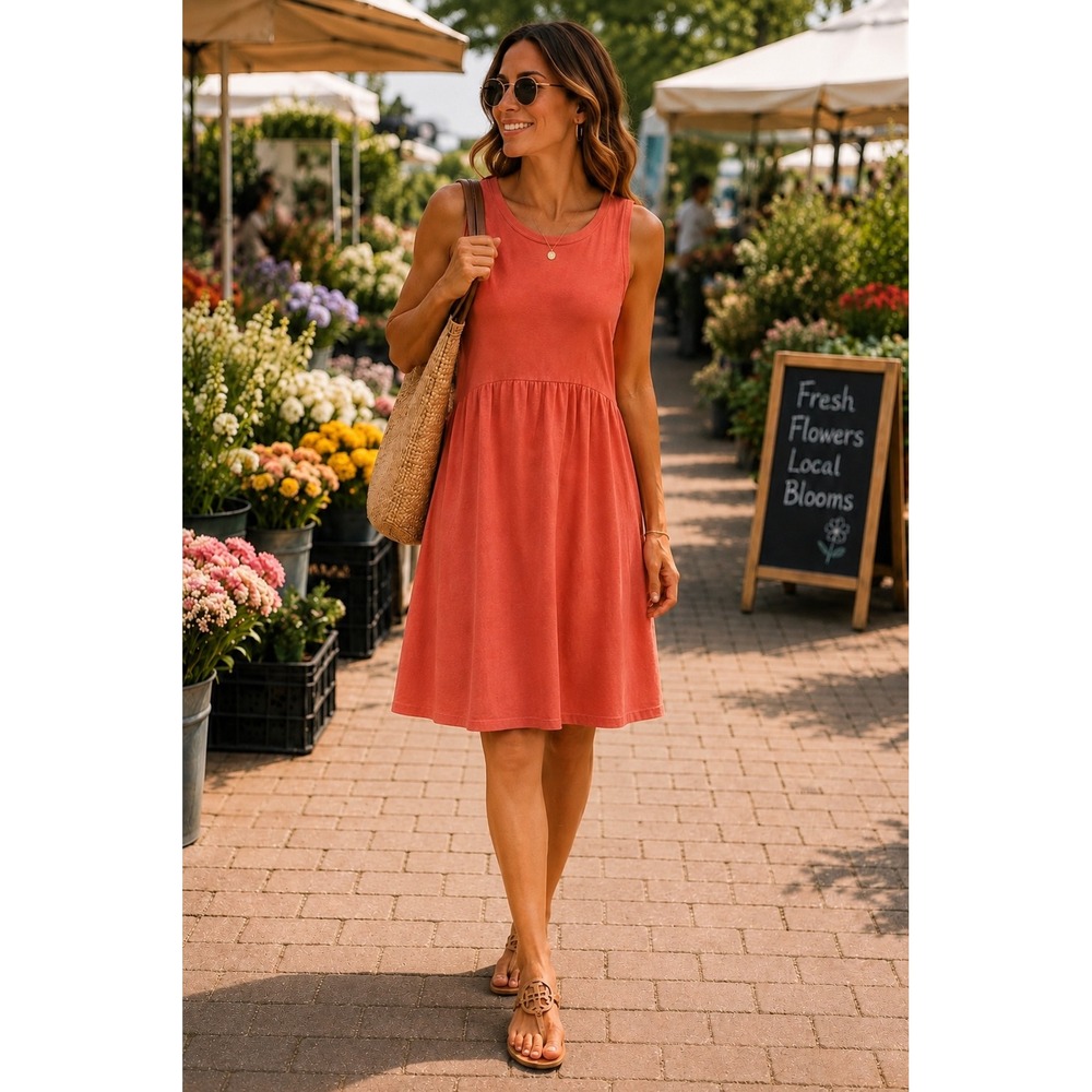 A New Day Tank Dress Plus Size XXL T Shirt Sleeveless Salmon Pink Gathered Waist